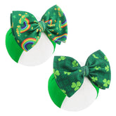 Lanmerry St Patrick's Day baby hair bow headband featuring shamrock petals for adorable photos.