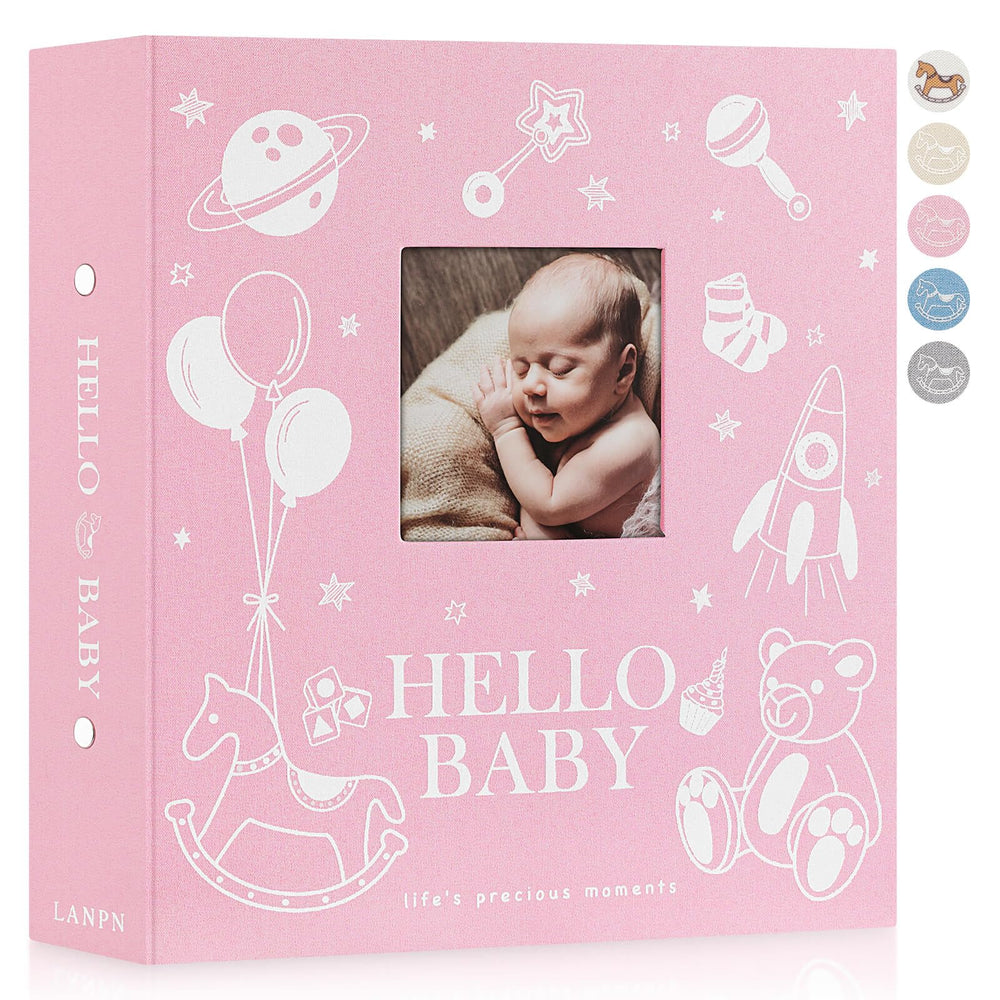 Lanpn baby photo album front window showcases 600 pockets for memories