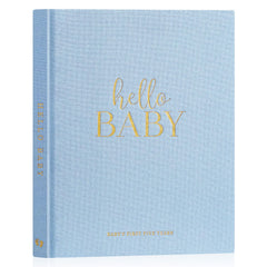 Lanpn Hello Baby memory book blue linen cover with gold foil, a durable keepsake.