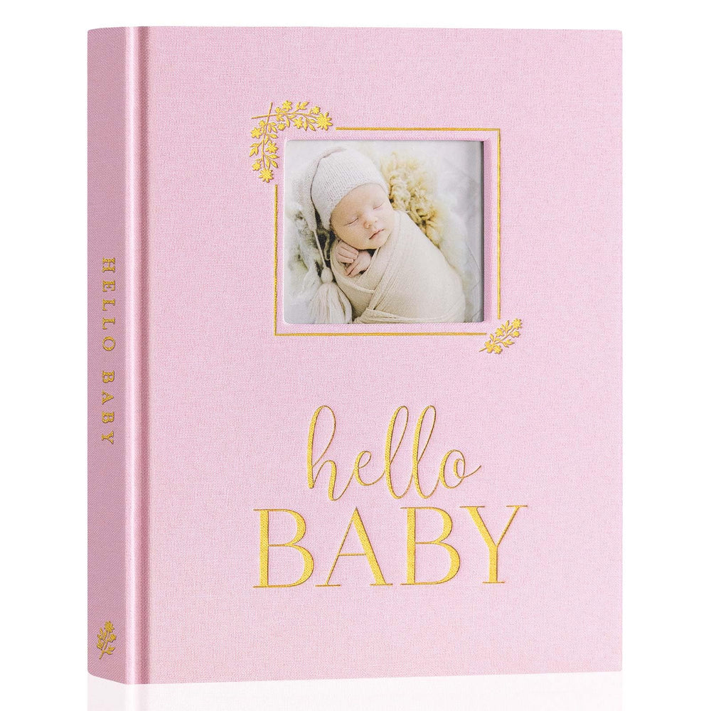 Lanpn Hello Baby Memory Book pink cover, a timeless keepsake for monthly updates and photos