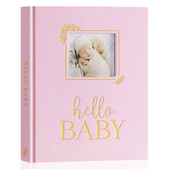 Lanpn Hello Baby Memory Book pink cover, a timeless keepsake for monthly updates and photos