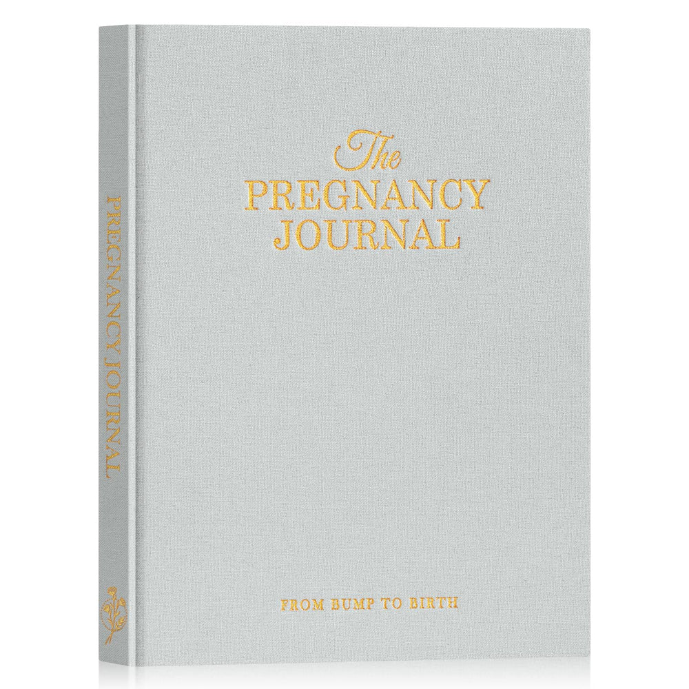 Lanpn pregnancy journal cover shows premium linen texture and gold foil for a lasting keepsake.