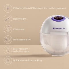 Lansinoh DiscreetDuo pump operates quietly under 45db for discreet sessions