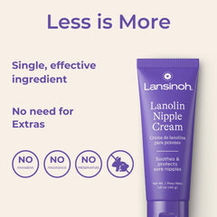 Packaging of Lansinoh Lanolin Nipple Cream highlighting natural formula.