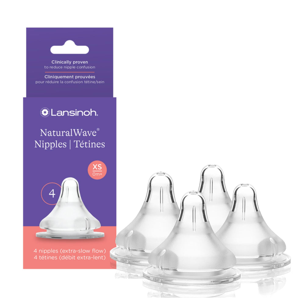 Lansinoh NaturalWave nipple base closeup supports a secure latch for newborns.
