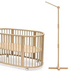 Lanttoe crib mobile arm floorstanding 61-inch in natural beech wood for versatile crib placement