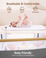 Larex bassinet tilt mode provides gentle positioning for added comfort.