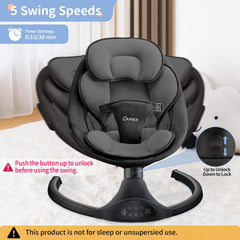 LAREX Baby Swing control panel highlights easy remote operation and timer options.
