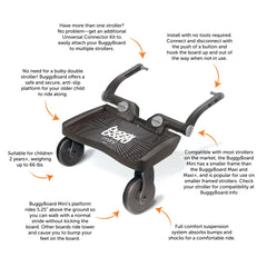 Lascal BuggyBoard Mini anti-slip platform provides a stable standing area for siblings.