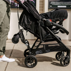 Lascal BuggyBoard Mini soft-ride suspension delivers a smoother feel for the child.
