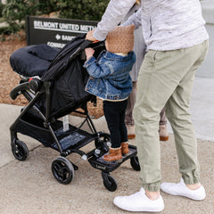 Lascal BuggyBoard Mini adjustments show how it fits many strollers with a wide range of tuning.