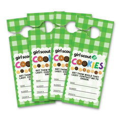 Lashicorn Cookies Sold Here door hanger in bright green checkered design boosts doorstep visibility.