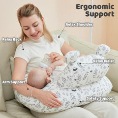 Lasoftan nursing pillow size side view shows posture-friendly shape.