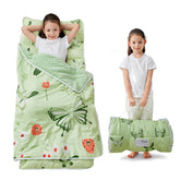 Lasoftan Toddler Nap Mat full setup with green butterfly pattern for cozy naps.