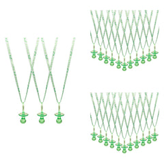 Lassos Boutique green pacifier necklace worn by guest during gender reveal game