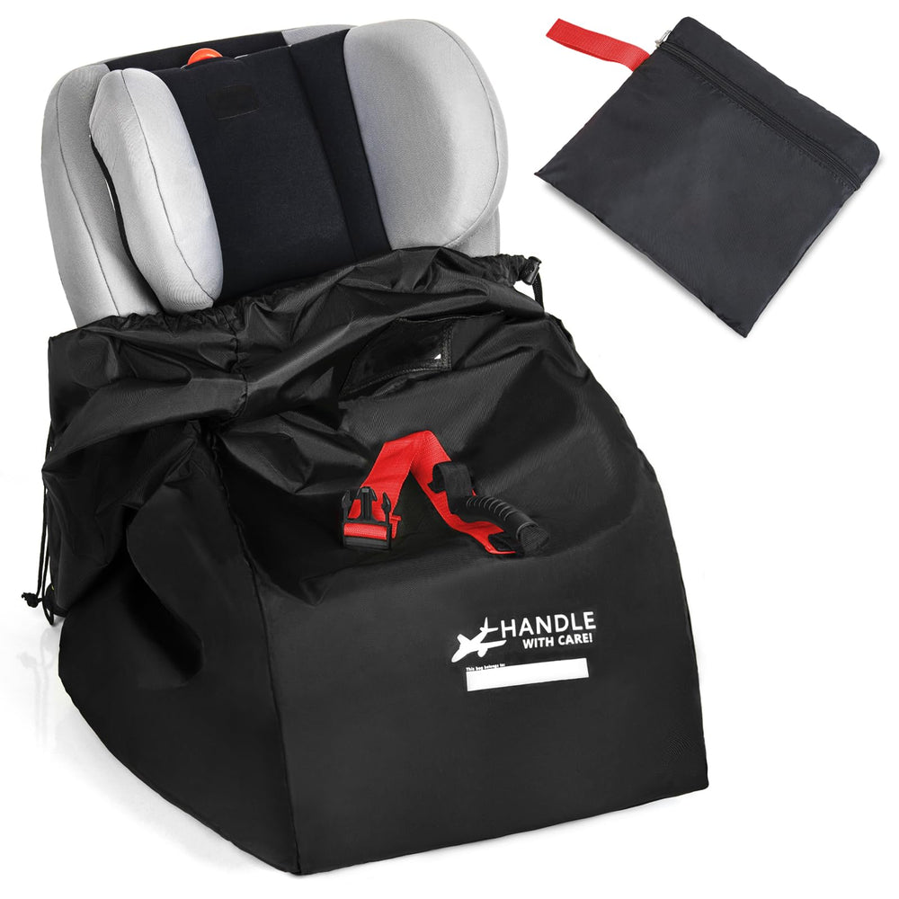 LASUK car seat travel bag in use, shielding infant seat during travel.