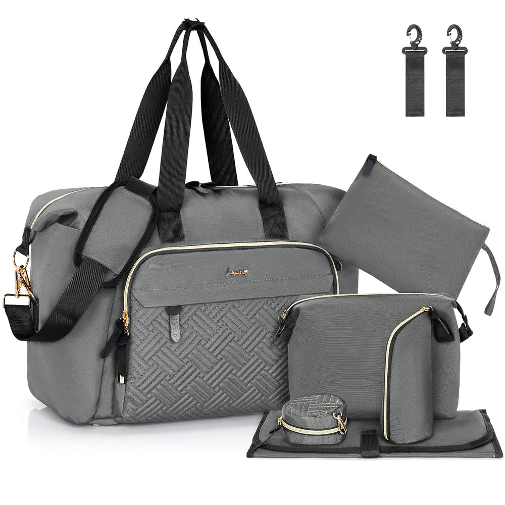 LASUK diaper bag tote front view with spacious main compartment for essentials.