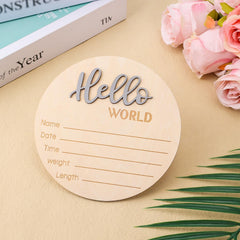 lasuroa round wooden sign in gray finish for nursery display.