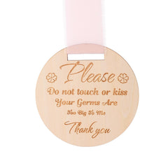 Lasuroa round wooden baby sign with ribbon on stroller for reminders