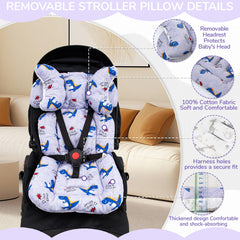 LAT LEE AND TOWN giraffe-pattern stroller liner adds playful style and universal fit.