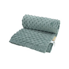 LAT LEE AND TOWN minky dot blanket folded on crib for newborn comfort.