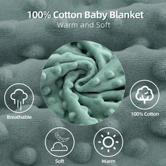 LAT LEE AND TOWN minky dot blanket draped over stroller for all-season use.