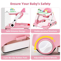 LAUJIA pink baby walker with bouncer mode adds playful mobility.
