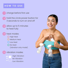 LaVie dual-pack pad beside the pump highlights compatibility with most breast pumps