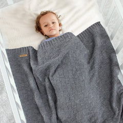 LAWKUL Checker-pattern cable knit showing color options for playful nursery styling.