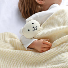 LAWKUL Bear Lovey blanket in stroller demonstrates on-the-go comfort.