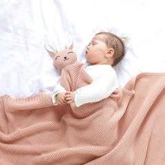 Close-up of the 100% cotton weave on the LAWKUL Bunny Lovey blanket