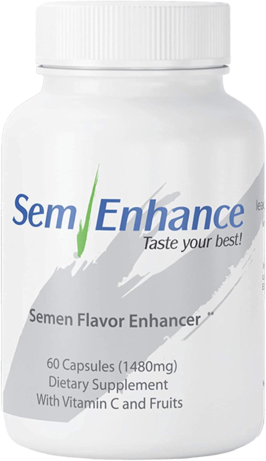 Leading Edge Health Semenhance bottle front highlighting fruity taste enhancement potential.