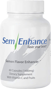 Leading Edge Health Semenhance bottle front highlighting fruity taste enhancement potential.