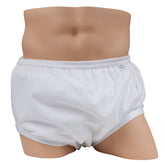 LeakMaster Adult PUL Waterproof Pants, front view, discreet protection over cloth diapers.