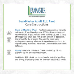 LeakMaster adult PUL waterproof pants over cloth diaper, illustrating quiet, discreet operation.