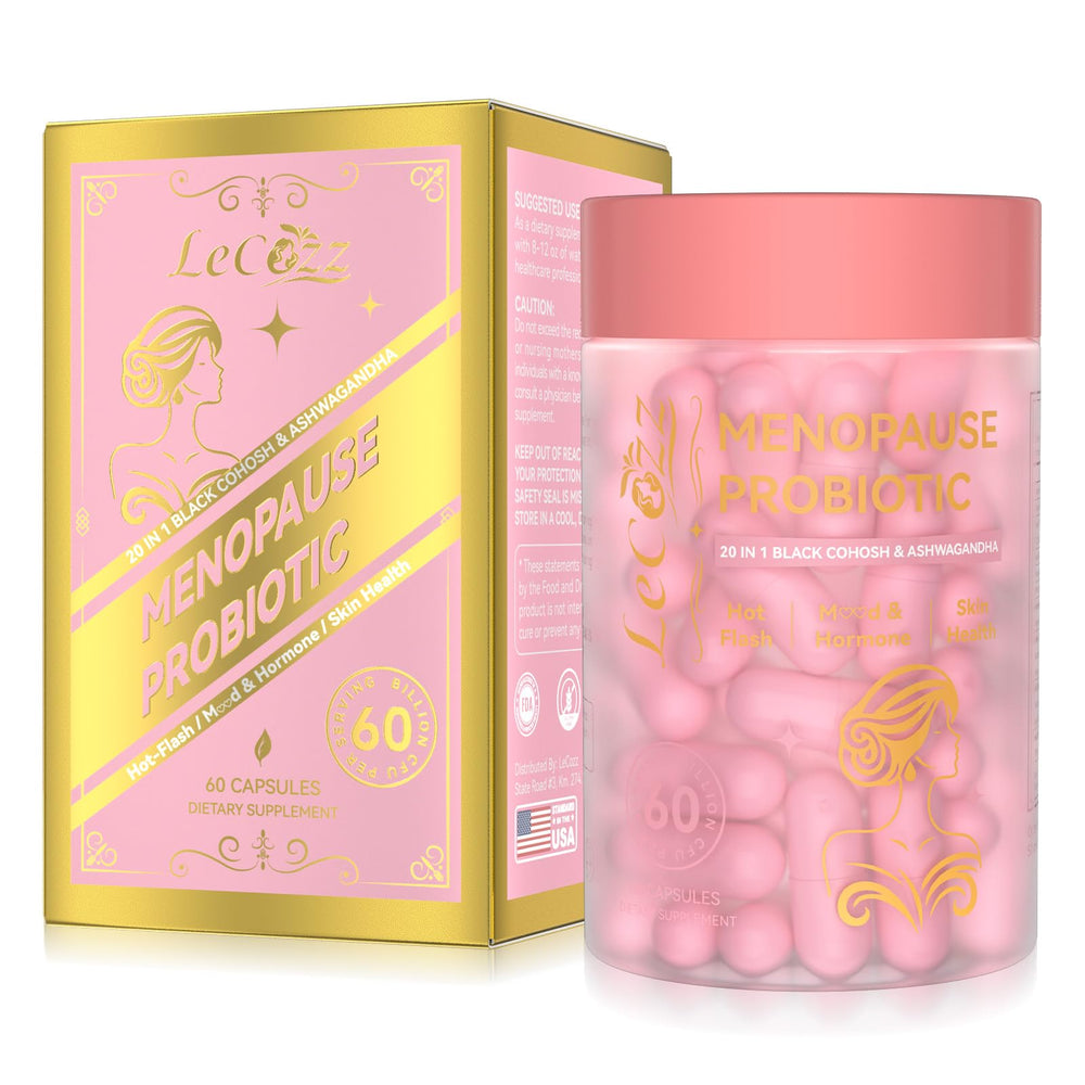 LeCozz menopause bottle front showing label and dosage for easy reference.