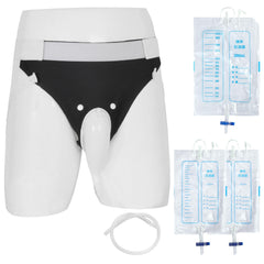 lefeke urine bag system back view showing wearable, reusable design for men