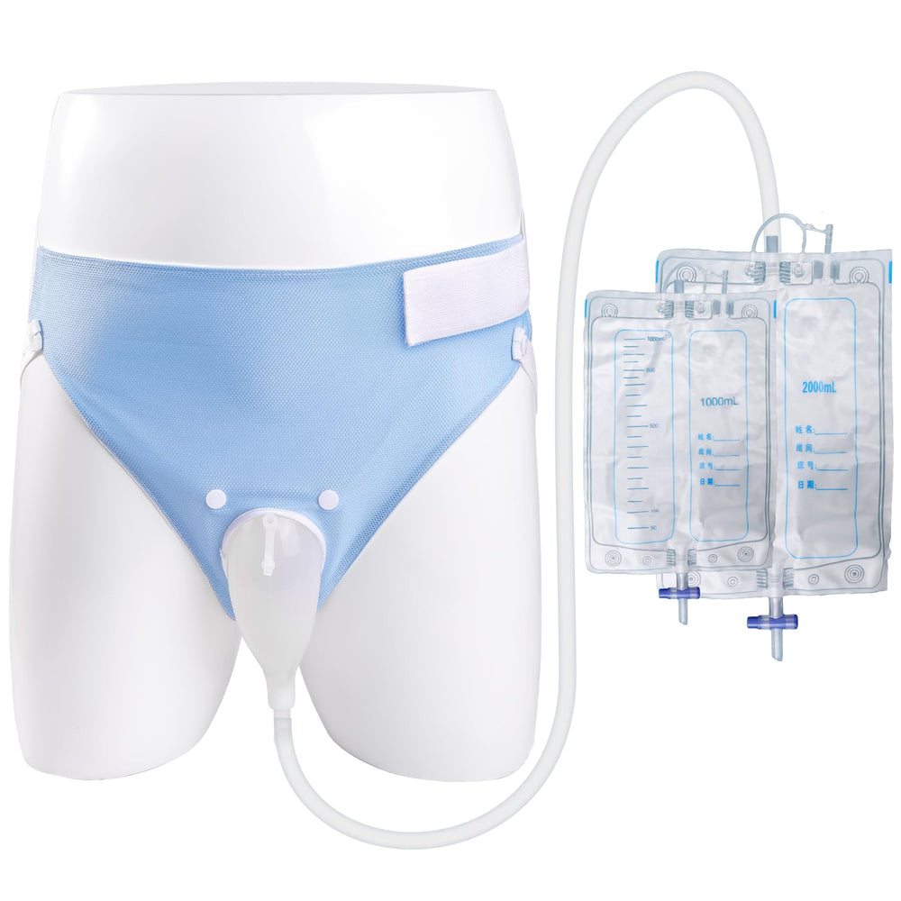 LEFEKE wearable urine bag blue overview for mobility and discreet protection.