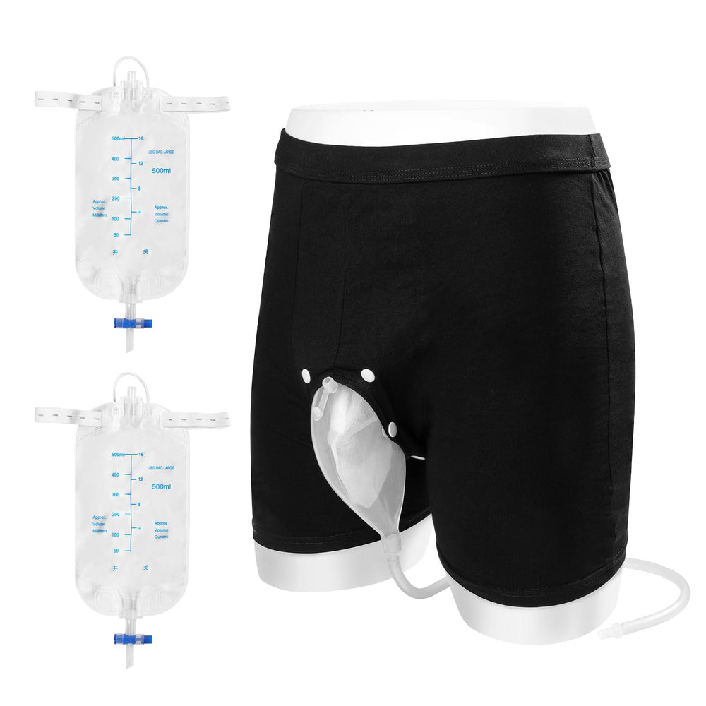lefeke wearable urine bag male urinal shown on the body for discreet daily mobility.