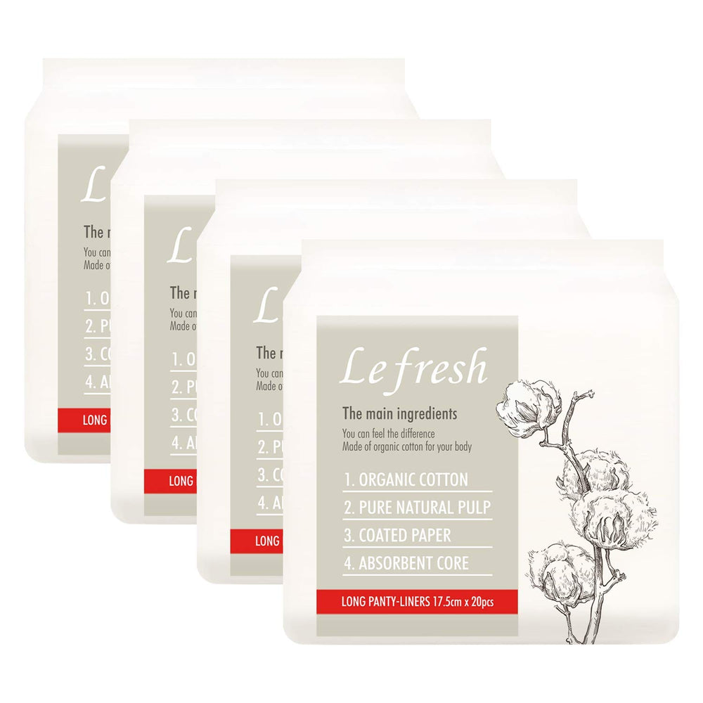 Lefresh organic cotton cover panty liner pack highlighting natural fibers for daily comfort.