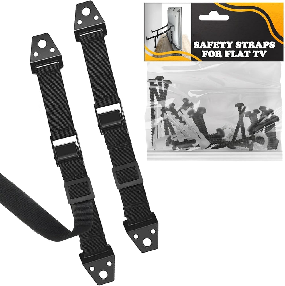 LEGLO TV Safety Straps showing wall-attachment for steady mounting