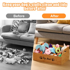 Leinuosen dog toy bin bamboo material with easy wipe-clean surface