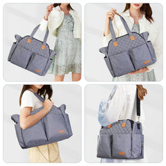 Lekebaby diaper bag tote side pocket for quick wipes and small items.