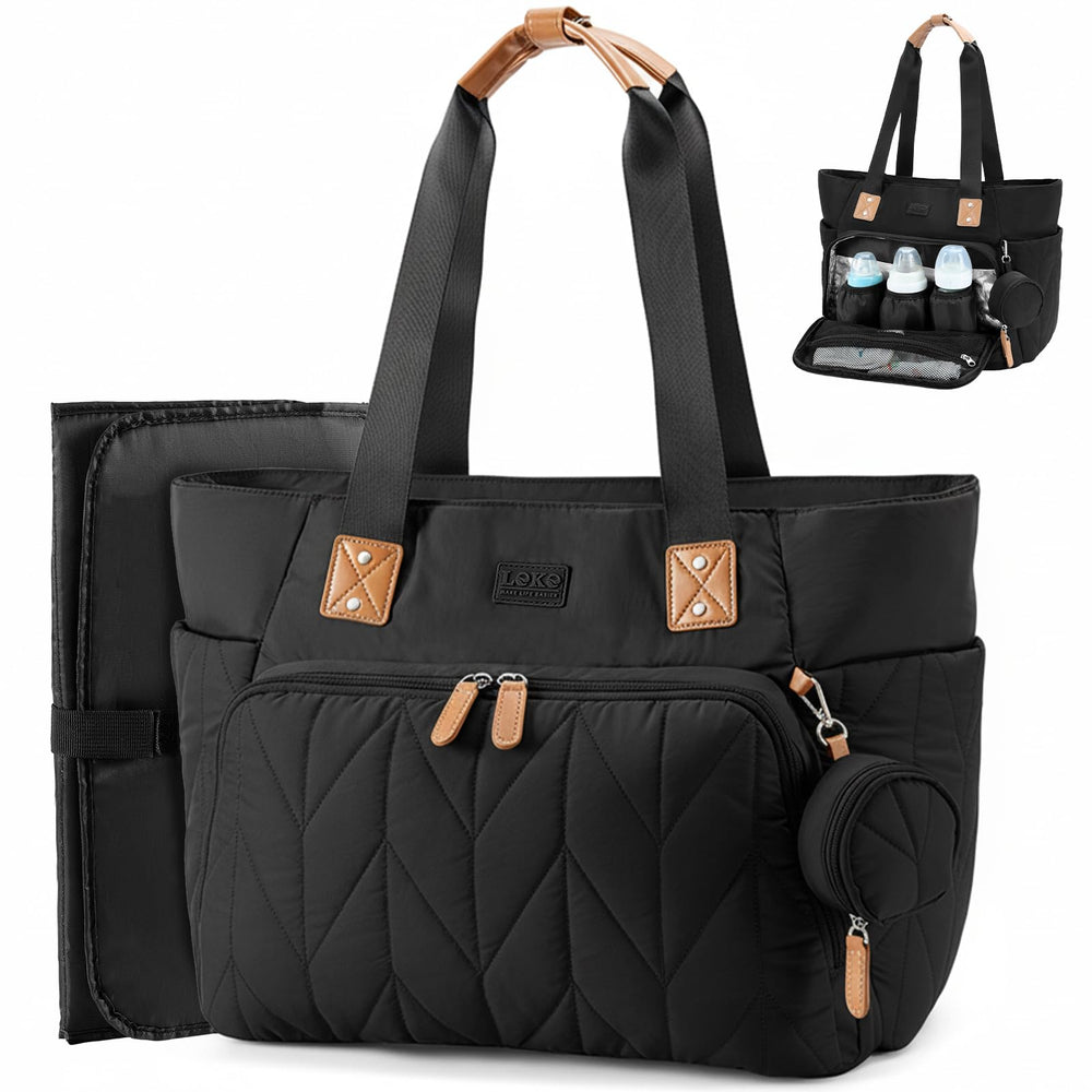 Lekesky Puffy Diaper Bag—front view, lightweight comfort for long days