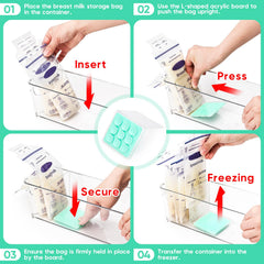 Lelife L-shaped compressor inserts help flatten milk bags for easy stacking.