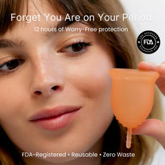 Lena Sensitive Cup large coral capacity in use for overnight protection