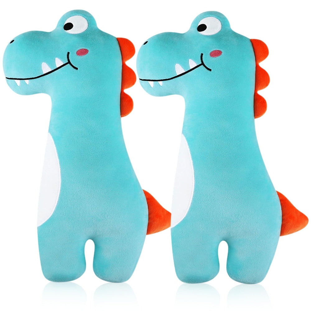 Lenwen seatbelt pillow for kids in blue dinosaur pattern provides neck support on car trips
