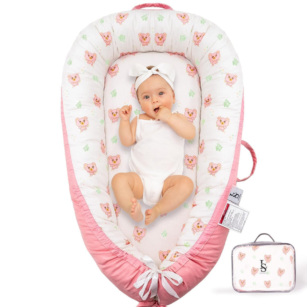 LEOSOLE blush bear baby lounger cover in soft cotton for breathable, cozy rests