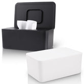 LEQXGO baby wipes dispenser front view shows sleek black and white styling for nursery and home