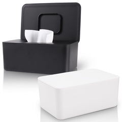 LEQXGO baby wipes dispenser front view shows sleek black and white styling for nursery and home